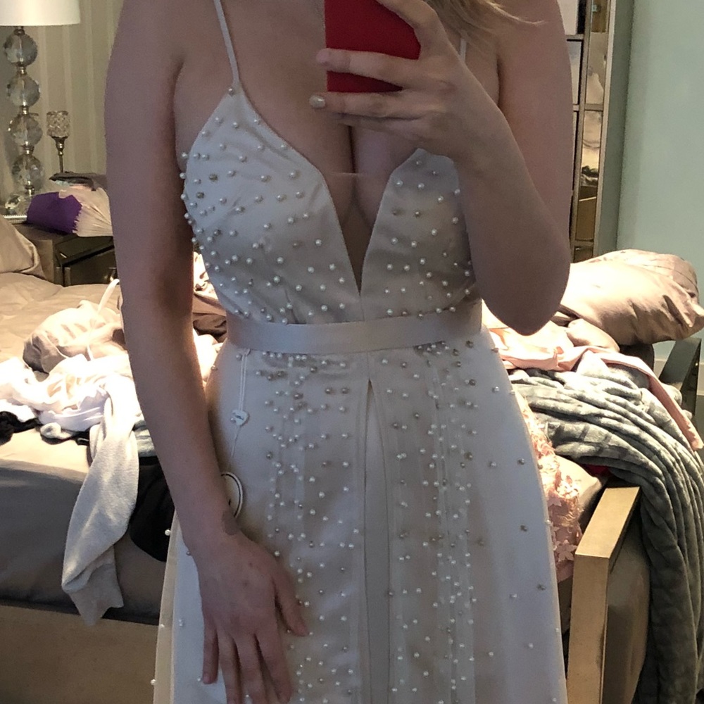 Beautiful champagne pearl embellished dress gown